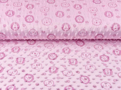 Fleece Stoff Minky Punkte L�wengesichter, helles rosa