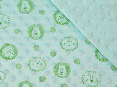 Minky Fleece Stoff Punkte L�wengesichter, helles mint