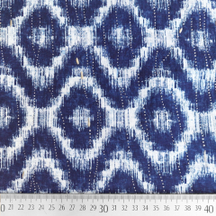 Baumwollstoff Rauten Batik Boho Style Foliendruck Tropfen, dunkelblau wei�