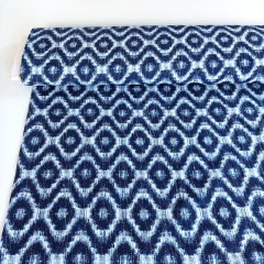 Baumwollstoff Rauten Batik Boho Style Foliendruck Tropfen, dunkelblau wei�