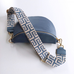Bauchtasche Leder mit Lederriemen -rauchblau - gold Schnallen-Made in Italy