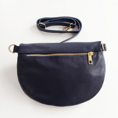 Bauchtasche Leder mit Lederriemen -dunkelblau - gold Schnallen-Made in Italy