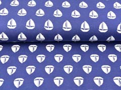 Jerseystoff Jacquardjersey Segelboote, wei� mittelblau