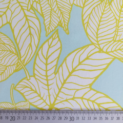 RESTST�CK 37 cm Sweatstoff French Terry Bl�ttermuster, gelbgr�n aqua (hellt�rkis)