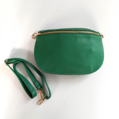 Bauchtasche Leder mit Lederriemen -gr�n - gold Schnallen-Made in Italy