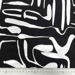 RESTST�CK 100 cm Viskosestoff Borkenkrepp abstraktes Muster, wei� schwarz