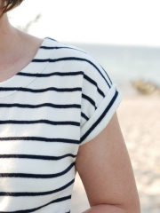 Sweat Frotteestoff Streifen, dunkelblau cremewei�