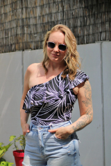 Badeanzugstoff Funktionsjersey Farnbl�tter, gr�n rosa