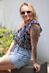 Badeanzugstoff Funktionsjersey Streifen, wei� blau