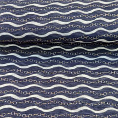 Chiffon Stoff Blusenstoff Wellen Ketten , weiss beige dunkelblau