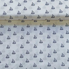 Baumwollstoff Segelboote Webware, dunkelblau weiss