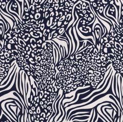 Viskose Leinen Stoff Animal Print Leo Zebra, cremewei� dunkelblau