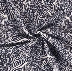 Viskose Leinen Stoff Animal Print Leo Zebra, cremewei� dunkelblau