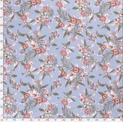 Viskosejersey Stoff Blumen Zweige, hellblau