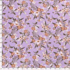 Viskosejersey Stoff Blumen Zweige, flieder