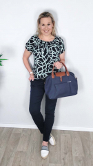 Shopper Damen Handtasche Canvas Look - cognac braun dunkelblau