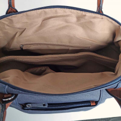 Shopper Damen Handtasche Canvas Look - cognac braun dunkelblau