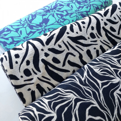 Musselin Stoff abstraktes Blumenmuster Double Gauze, mittelblau t�rkis