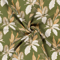 Viskosestoff Popelin Bl�tter Webware Blusenstoff,camel wei� gr�n