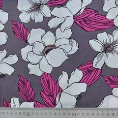 RESTST�CK 110 cm Viskose Stoff Popelin gro�e Blumen Bl�tter, helle pflaume dunkelgrau (taupegrau)