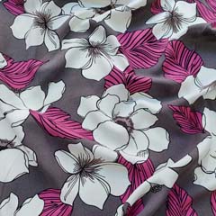 RESTST�CK 110 cm Viskose Stoff Popelin gro�e Blumen Bl�tter, helle pflaume dunkelgrau (taupegrau)