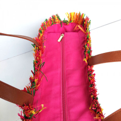 Strohtasche Strohkorb Einkaufstasche Strandtasche geflochten Flamingos, pink beige