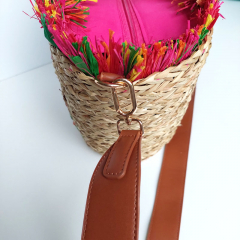 Strohtasche Strohkorb Einkaufstasche Strandtasche geflochten Flamingos, pink beige
