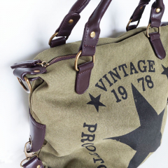 Canvas Tasche Vintage 1978 Stern dunkelbraune Lederimitat-Details, armygr�n
