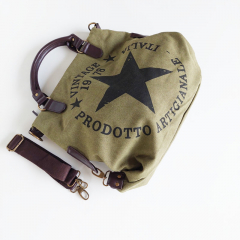 Canvas Tasche Vintage 1978 Stern dunkelbraune Lederimitat-Details, armygr�n