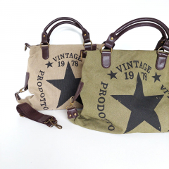 Canvas Tasche Vintage 1978 Stern dunkelbraune Lederimitat-Details, armygr�n