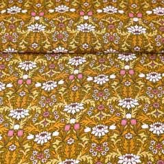 Viskose Stoff Blumen Tulpen Bl�tter, altrosa wei� ockergelb