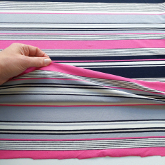 Viskose Jerseystoff Streifen, dunkelblau pink grau wei�