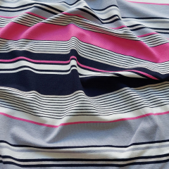 Viskose Jerseystoff Streifen, dunkelblau pink grau wei�