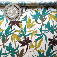 Silky Cotton Baumwollstoff Bl�tter Foglie d’Estate - braun mint cremewei� - Made in Italy