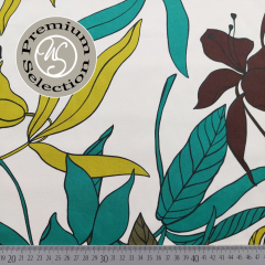 Silky Cotton Baumwollstoff Bl�tter Foglie d’Estate - braun mint cremewei� - Made in Italy