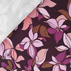 Sweatstoff Blumen Bl�tter, flieder apricot beere bordeaux