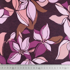 Sweatstoff Blumen Bl�tter, flieder apricot beere bordeaux