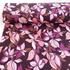Sweatstoff Blumen Bl�tter, flieder apricot beere bordeaux