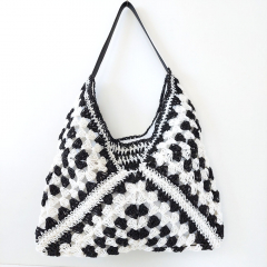 Strohtasche Hobo Bag zweifarbig Damen Handtasche, schwarz wei�