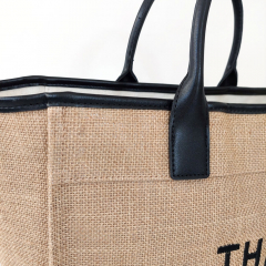 Basttasche Shopper Tote Bag - schwarz beige
