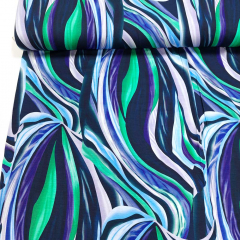 RESTST�CK 45 cm Viskose Jerseystoff abstraktes Muster, dunkelblau gr�n hellblau