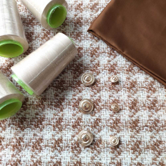 Woll-Tweed Stoff mit Hahnentrittmuster Deadstock Designerstoff - braun cremewei� - Made in Italy