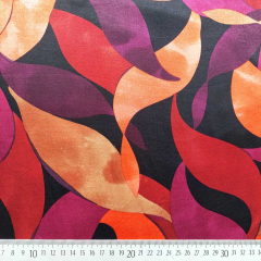 Viskose Satin Stoff Webware seidiger Glanz Bl�tter Muster - bordeaux orange rot schwarz