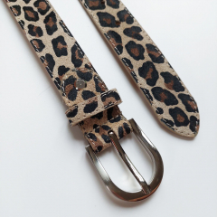 Wildlederg�rtel kleines Leopardenmuster Gr. 100 -silberne Schnalle - beige schwarz -Made in Italy