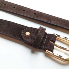 Wildlederg�rtel uni Gr. 100 (119 cm) goldene Schnalle - dunkelbraun - Made in Italy