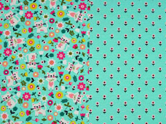 Jersey Katze Blumen Panel 3 in 1, aquamarin
