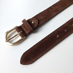 Wildlederg�rtel uni Gr. 100 (119 cm) goldene Schnalle - schokobraun - Made in Italy