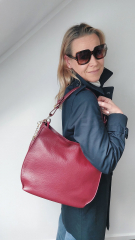 Ledertasche Umh�ngetasche Seitentaschen Lederriemen - weinrot - gold Schnallen - Made in Italy