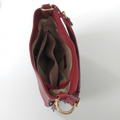 Ledertasche Umh�ngetasche Seitentaschen Lederriemen - weinrot - gold Schnallen - Made in Italy