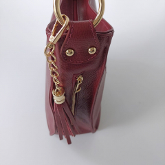 Ledertasche Umh�ngetasche Seitentaschen Lederriemen - weinrot - gold Schnallen - Made in Italy